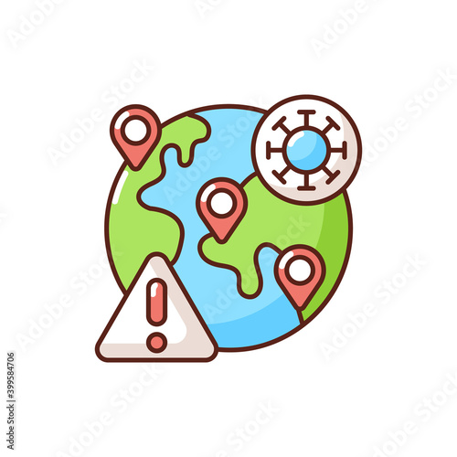 Mass diseases RGB color icon. Epidemics problems for all people. Dangerous disease creation. Pandemics all around planet. Isolated vector illustration