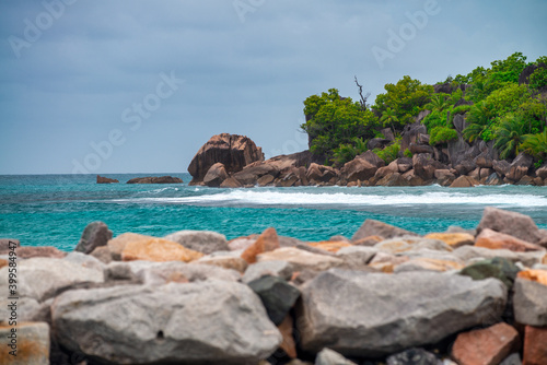 Amazing rocks of famous beach, Source d'Argent at La Digue Island, Seychelles