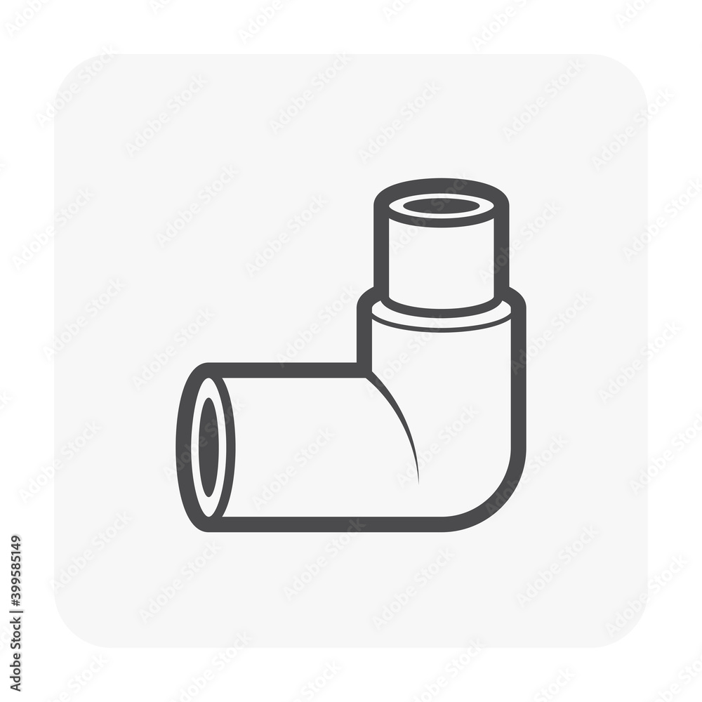 PVC plastic pipe fitting vector icon. Elbow 90 degree. Slip socket 2 end and reducer. For connect and installation pipe in pipeline for plumbing, drainage system, sewage, waste, vent and water supply. PVC plastic pipe fitting vector icon. Elbow 90 degree. Slip socket 2 end and reducer. For connect and installation pipe in pipeline for plumbing, drainage system, sewage, waste, vent and water supply.