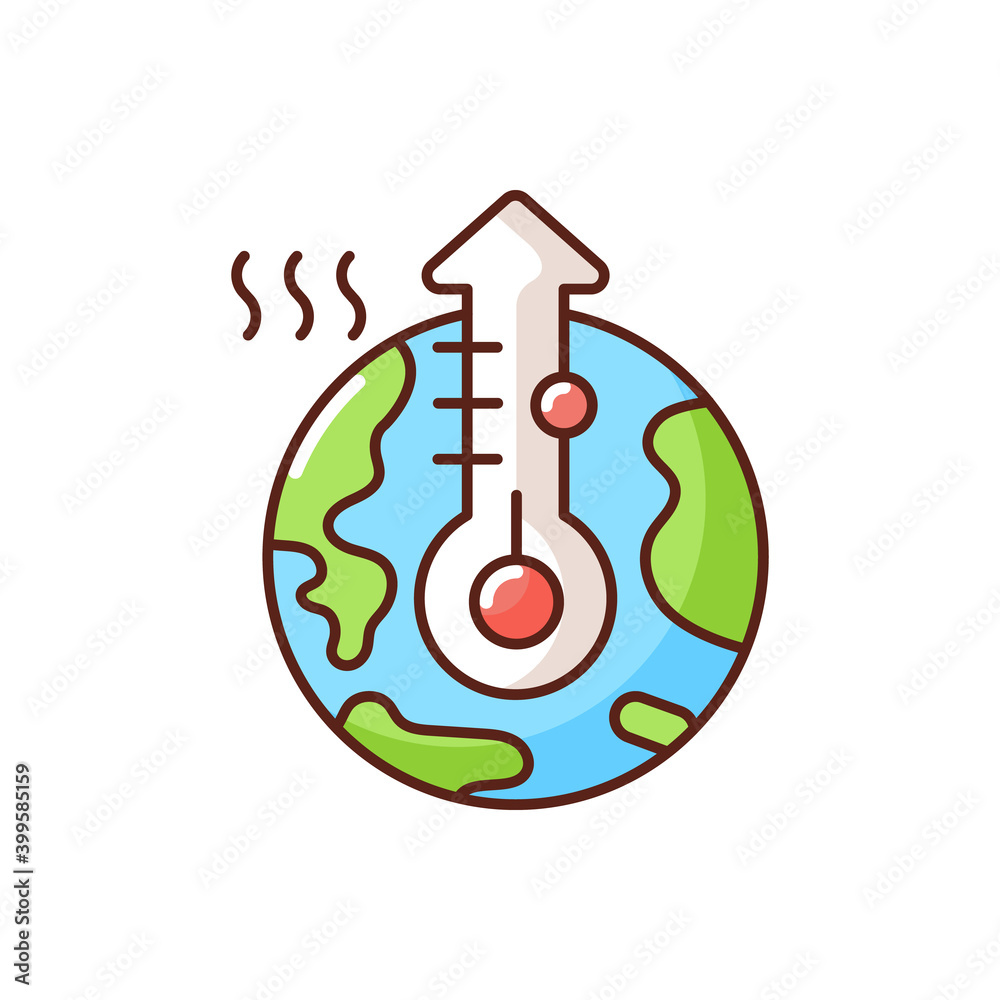 Global warming RGB color icon. Long term heating of earths climate. Greenhose gases level rise. Harmful human activity for planet. Isolated vector illustration Global warming RGB color icon. Long term heating of earths climate. Greenhose gases level rise. Harmful human activity for planet. Isolated vector illustration