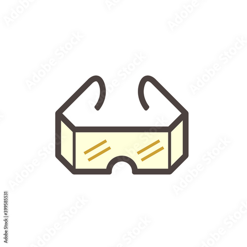 Safety glasses or goggles vector icon. That eyewear or personal protective equipment (PPE) to protect or safe eye and prevent particle, water or chemical. Use in chemistry lab and construction work.