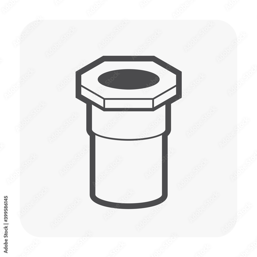PVC plastic pipe fitting vector icon. Adapter with slip socket opening one end and female NPT thread. Part for installation in pipeline system for plumbing, drainage, waste, vent and water supply. PVC plastic pipe fitting vector icon. Adapter with slip socket opening one end and female NPT thread. Part for installation in pipeline system for plumbing, drainage, waste, vent and water supply.