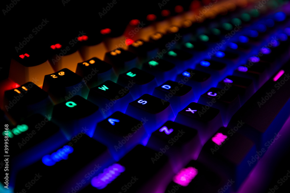 Fototapeta premium Black Computer Keyboard With Rainbow Led Lights