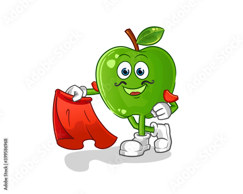 green apple matador with red cloth illustration. character vector