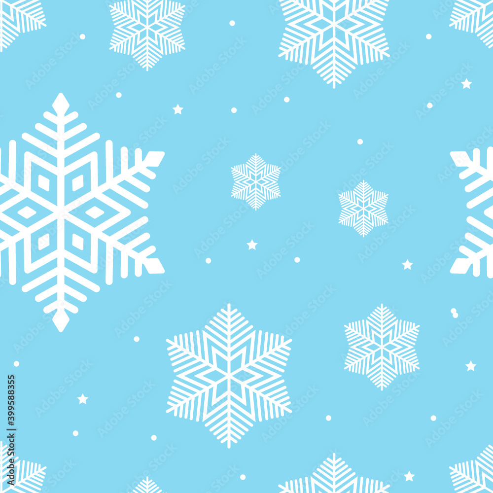 Snowflake seamless pattern. White and blue color theme. Vector Christmas winter background Snowflake seamless pattern. White and blue color theme. Vector Christmas winter background
