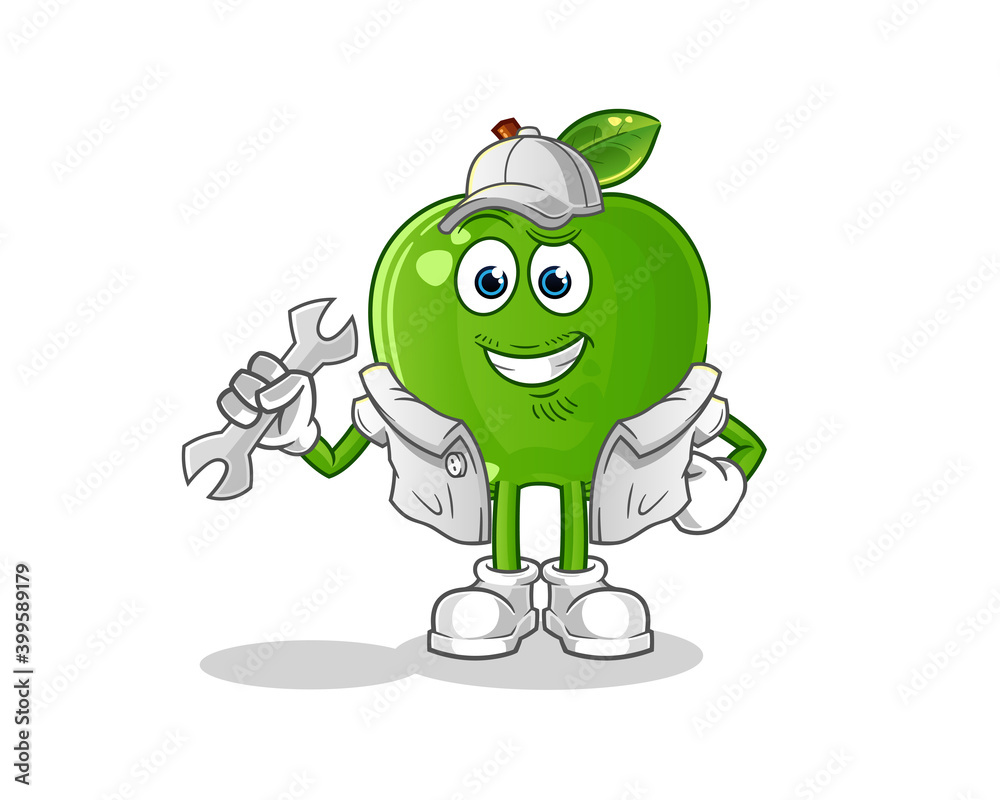 green apple mechanic cartoon. cartoon mascot vector green apple mechanic cartoon. cartoon mascot vector