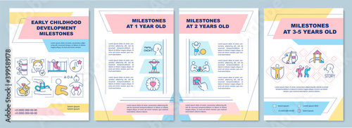 Developmental milestones brochure template. Early childhood. Flyer, booklet, leaflet print, cover design with linear icons. Vector layouts for magazines, annual reports, advertising posters