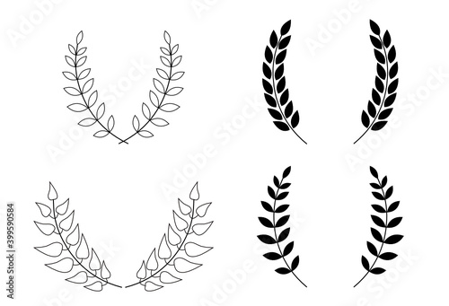 Foliate branches. Vector leaves  elements. Vector illustration. Wreaths of branches