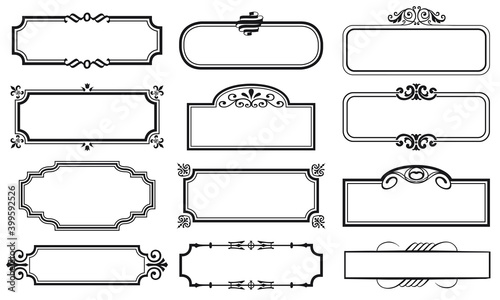 Vector illustration set of decorative vintage frames isolated. Art design border labels. Blank frames template. Graphic retro element