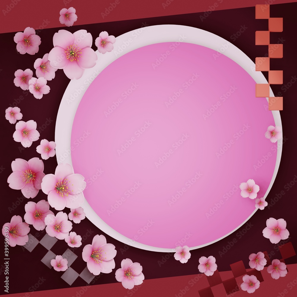 春・桜フレーム・3DCGレンダリング