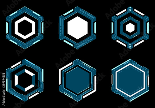 Hexagon futuristic frame hud. Abstract geometric shape vector design for digital technology.	