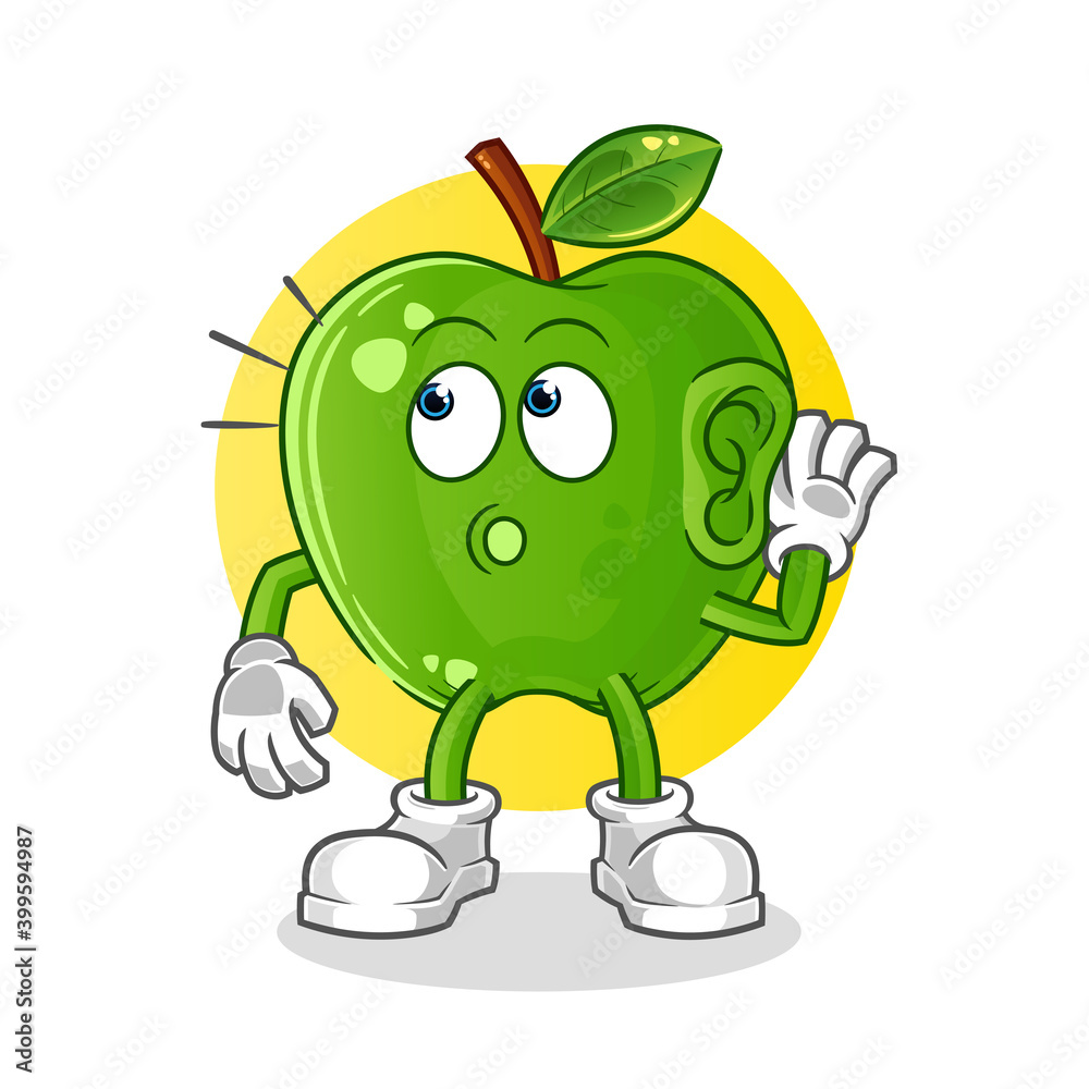 green apple eavesdropping vector. cartoon character green apple eavesdropping vector. cartoon character