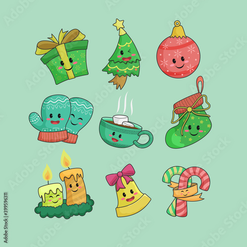 Cute christmas hand drawn cartoon element collection