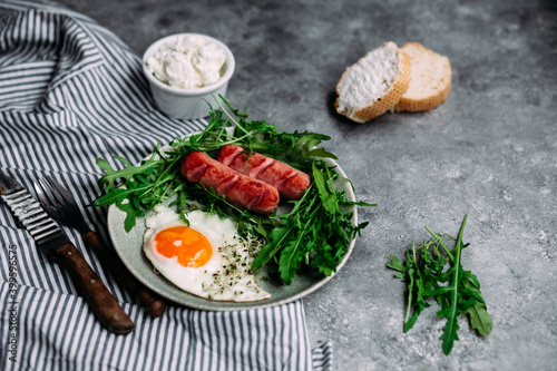 background, beans, bread, breakfast, concept, cooking, dish, english, flat lay, food, fork, gray, healthy, hearty, irish, keto, meal, microgreen, morning, nutritious, parsley, pepper, pork, sauce, sea