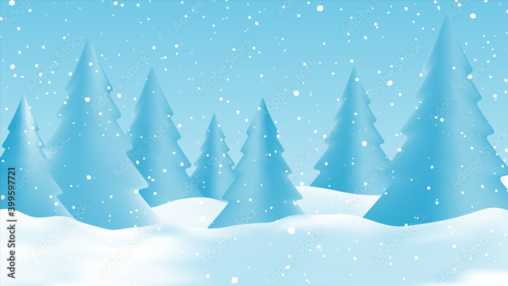 Winter landscape. Falling snow. Christmas background. Vector illustration