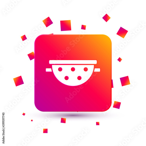 White Kitchen colander icon isolated on white background. Cooking utensil. Cutlery sign. Square color button. Vector.