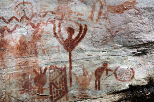 Detail of the paintings on a rock in 