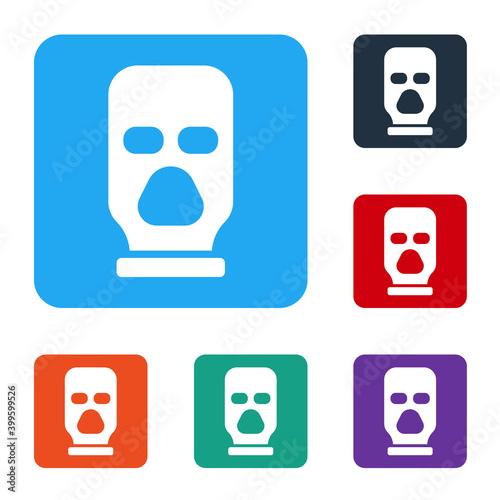 White Balaclava icon isolated on white background. A piece of clothing for winter sports or a mask for a criminal or a thief. Set icons in color square buttons. Vector.