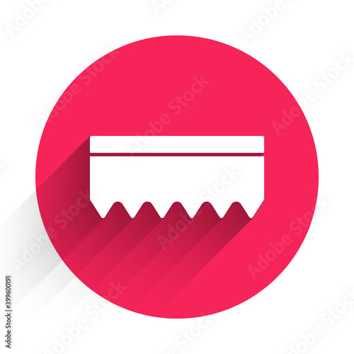 White Sponge icon isolated with long shadow. Wisp of bast for washing dishes. Cleaning service logo. Red circle button. Vector.