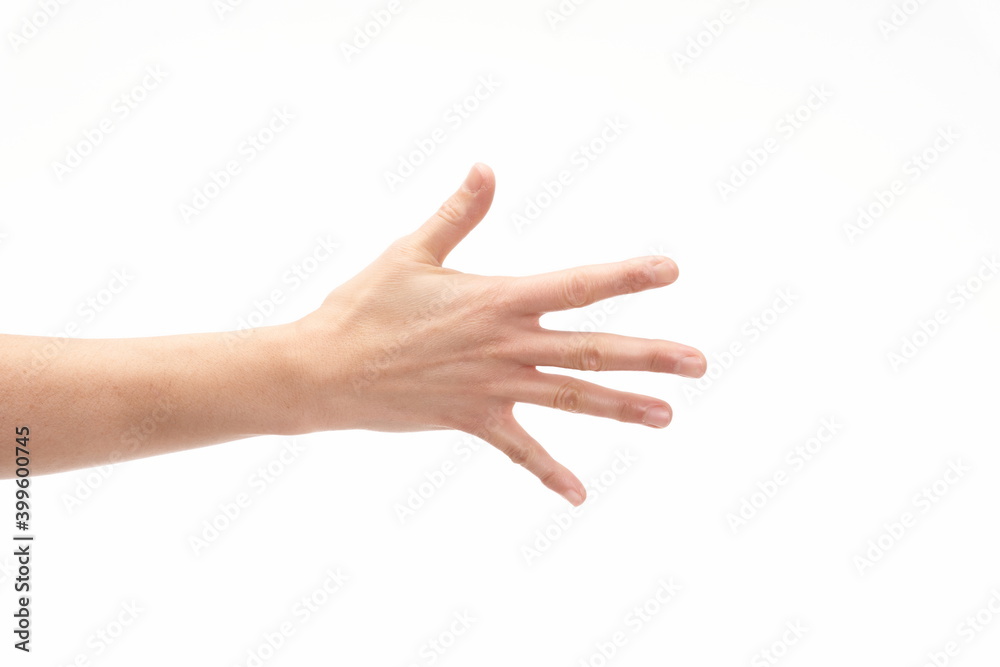 Open hand with five fingers on white background, copy space Open hand with five fingers on white background, copy space