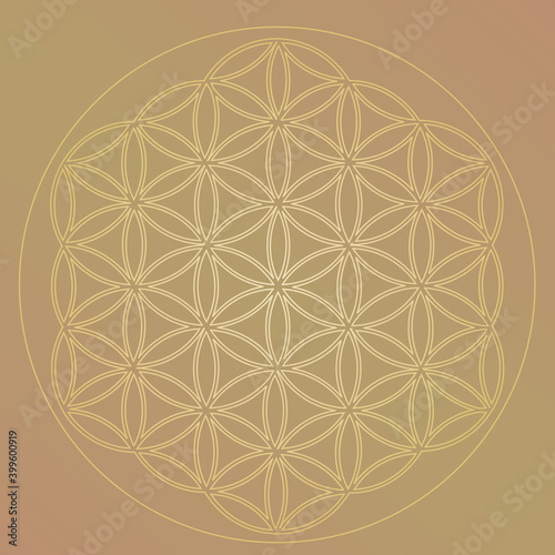 Fleur de Vie en Couleur Or, Roue universelle d'Energie cosmique, Géométrie Sacrée