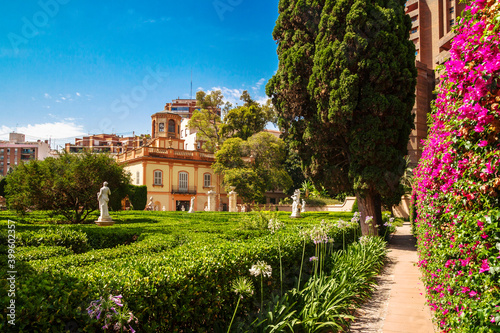 Valencia, Spain-07/20/2019:Monforte Garden - Jardines de Monforte. A neoclassic design full of statues, pools, fountains, walkways and rest areas.	Editorial use only.