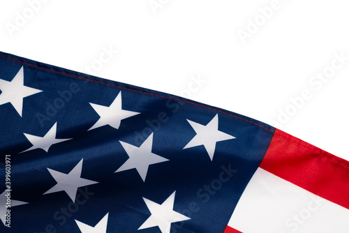 American flag as a background. Top view.