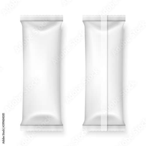 Vector 3d Realistic White Slim Blank Packaging Set Isolated on White. Drugs, Chocolate, Sweets, Coffee, Salt, Sugar, Pepper, Spices, Sachet, Candy Wrapper. Design Template, Packing, Mockup. Top View