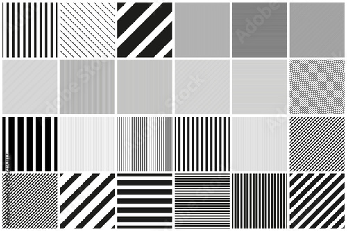 Collection of vector seamless striped patterns. Vertical, horizontal and diagonal lines endless textures. Geometric repeatable backgrounds. Black and white unusual prints