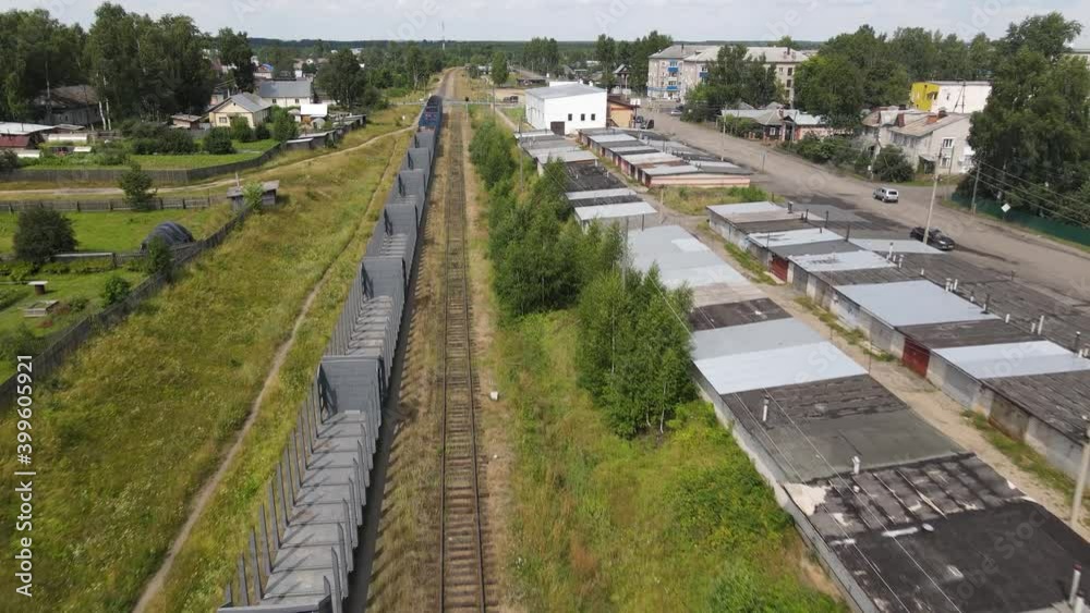 Train running aerial view. Russian railroad Train running aerial view. Russian railroad