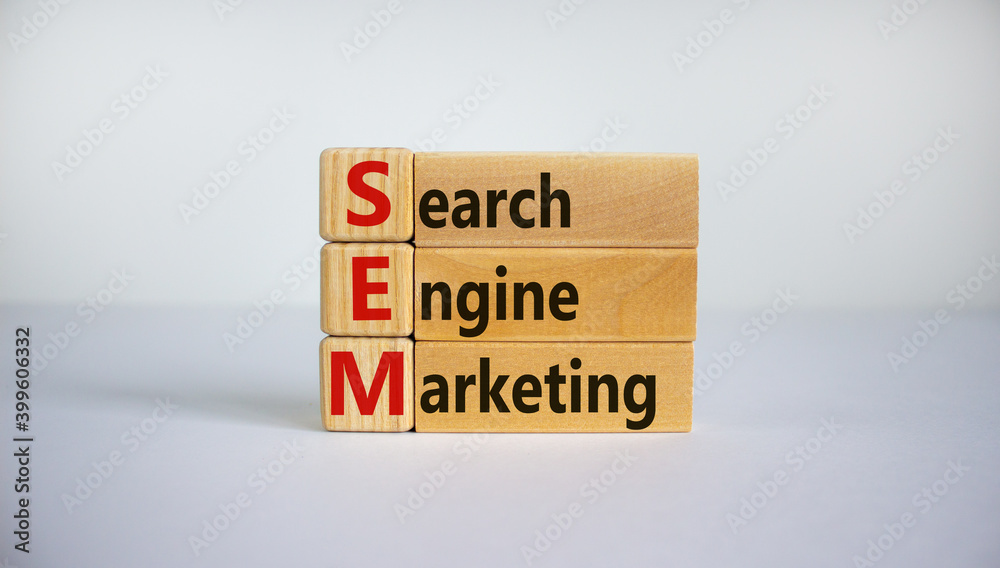 SEM symbol. Concept word 'SEM - search engine marketing' on wooden cubes and blocks on a beautiful white background. Business and search engine marketing - SEM concept. Copy space. SEM symbol. Concept word 'SEM - search engine marketing' on wooden cubes and blocks on a beautiful white background. Business and search engine marketing - SEM concept. Copy space.