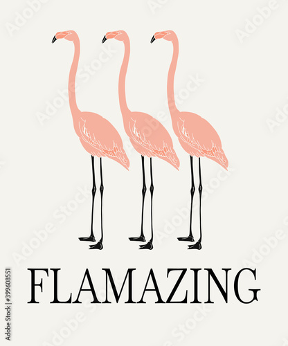 Vector hand drawn minimalistic illustration of flamingo. Creative artwork. Template for card, poster, banner, print for t-shirt, pin, badge, patch.
