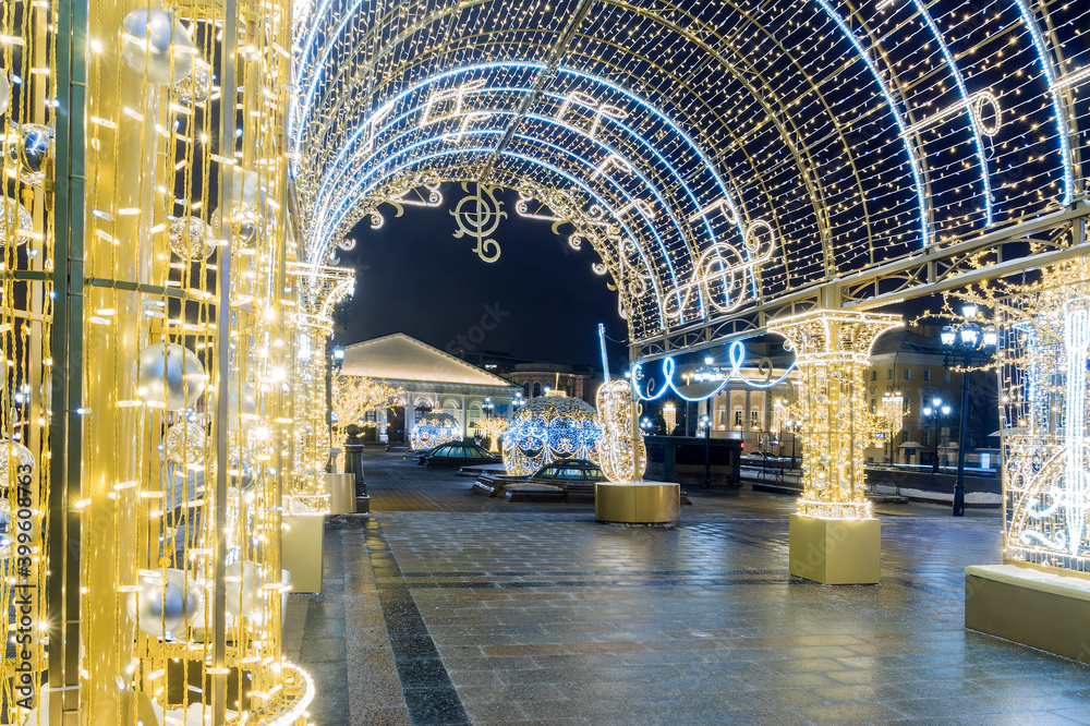 Christmas in Moscow. Decoration for the New Year at Manezhnaya Square in Moscow.