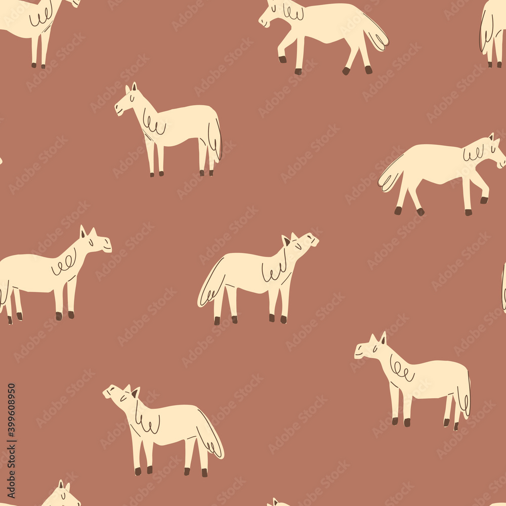 Horse simple childish seamless pattern for kids - for fabric, wrapping, textile, wallpaper, background.