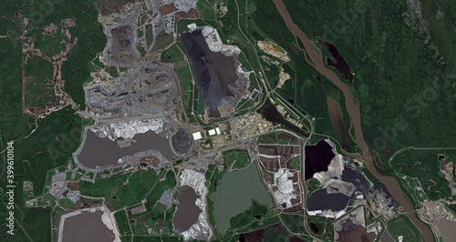 Canadian oil sand production facility from space. Contains modified Copernicus Sentinel data 2020.