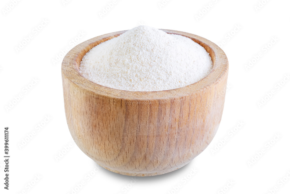 Semolina cereal in a bowl on a white isolated background Semolina cereal in a bowl on a white isolated background