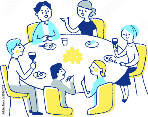 会食をする男女