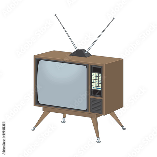 Vector illustration of old-fashioned four legged TV isolated on white background.