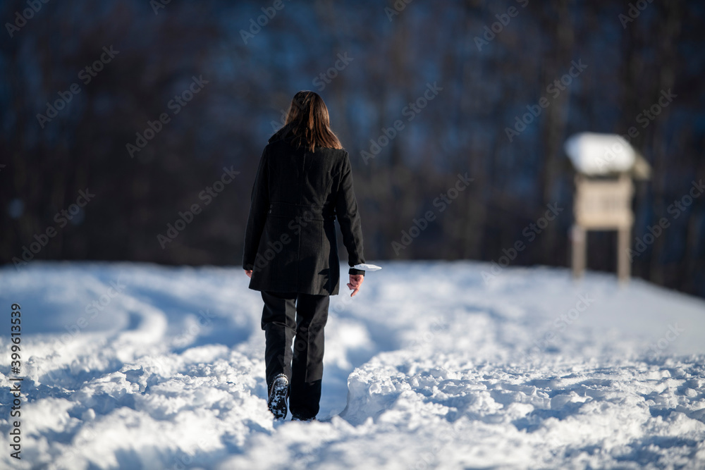 Naklejka premium Donna nella neve