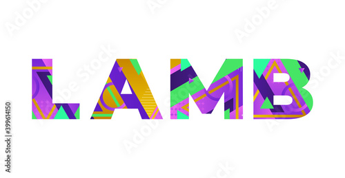 Lamb Concept Retro Colorful Word Art Illustration