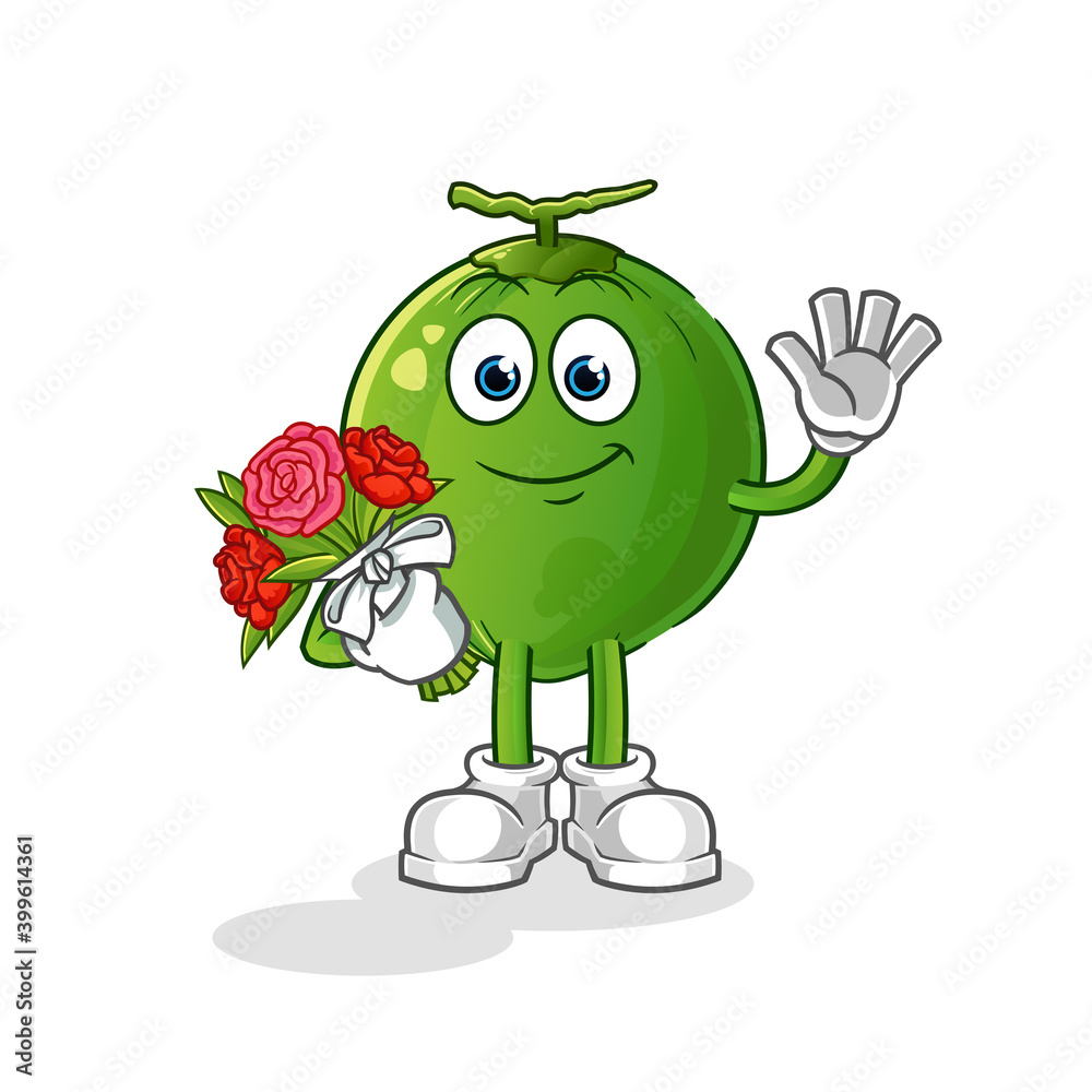 Obraz premium coconut with bouquet mascot. cartoon vector