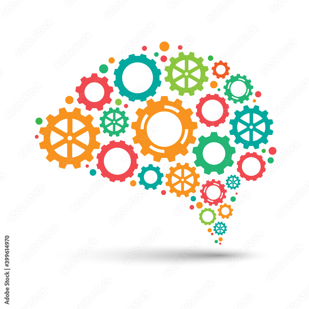 Abstract colorful gear brain, creative thinking design concept, vector illustration