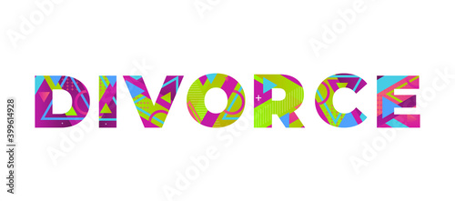 Divorce Concept Retro Colorful Word Art Illustration
