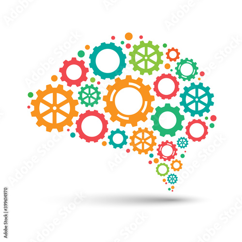 Abstract colorful gear brain, creative thinking design concept, vector illustration