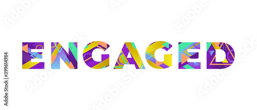 Engaged Concept Retro Colorful Word Art Illustration