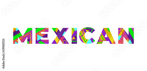 Mexican Concept Retro Colorful Word Art Illustration