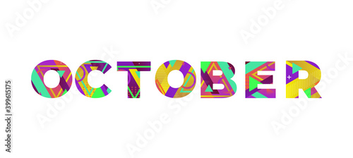 October Concept Retro Colorful Word Art Illustration