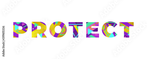 Protect Concept Retro Colorful Word Art Illustration