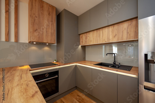 Beautiful Grey Modern Kitchen in a Luxury Apartment