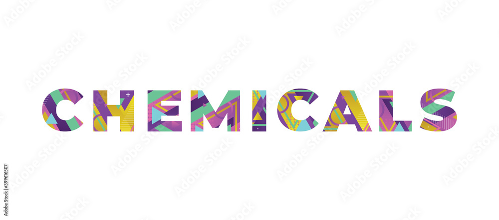 Chemicals Concept Retro Colorful Word Art Illustration